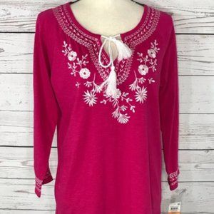 Charter Club Top Tunic Floral Keyhole Long Sleeve